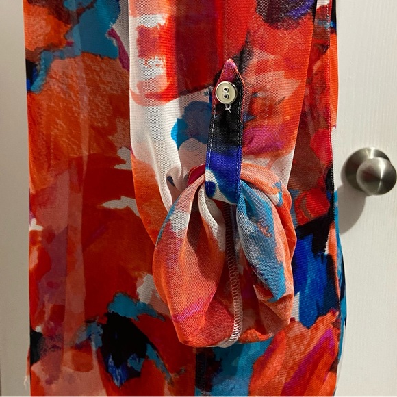 Joseph Ribkoff women floral mesh button down roll tab sleeves top. Size 8. Used. - Picture 4 of 6